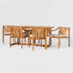7pc Modern Slatted Wood Outdoor Dining Set - Saracina Home -Living Room Furniture Store GUEST 004dfb25 1c23 4390 ab30 32ab6c6abcb4