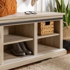 48" Transitional Sliding Door Wood And Metal Bench - Saracina Home -Living Room Furniture Store GUEST 00a99006 dc6a 4e1a 8f27 fcc106c29cdb