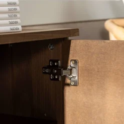 58" Modern Boho Solid Pine Wood Closed Storage Sideboard Brown - Saracina Home -Living Room Furniture Store GUEST 025a4b7b 223f 4cc7 b935 d1178e47d623