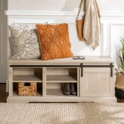 48" Transitional Sliding Door Wood And Metal Bench - Saracina Home -Living Room Furniture Store GUEST 0374d25f b802 4d68 a352 732f96006f3e