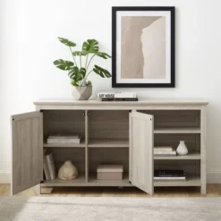 58" Diagonal Grooved Door Sideboard With Open Storage - Saracina Home -Living Room Furniture Store GUEST 04550eef a4a8 452e a5ce 387af7746eaf