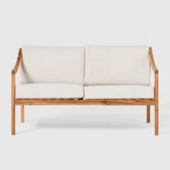 Saracina Home Mid-Century Modern Slatted Acacia Outdoor Bench With Cushions -Living Room Furniture Store GUEST 068799d8 e746 42bf af05 c3a590ca4c43