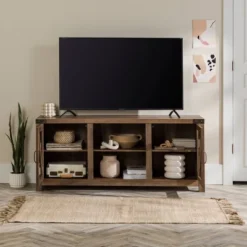 Clarabelle Transitional Glass Barn Door TV Stand For TVs Up To 65" - Saracina Home -Living Room Furniture Store GUEST 0a8b984d f974 4520 abf7 0c8e9a3910a2
