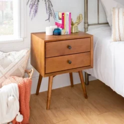 Greenberg 2 Drawer Mid-Century Modern Solid Wood Nightstand - Saracina Home -Living Room Furniture Store GUEST 0ab00fce 2d06 4b50 ab37 32e2ce51576f