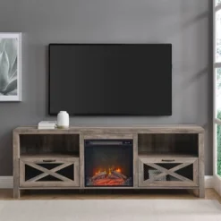 Newark Industrial Farmhouse Drop Down Metal Mesh X Door With Electric Fireplace TV Stand For TVs Up To 80" - Saracina Home -Living Room Furniture Store GUEST 0dfca87a 18d0 4ad6 8eb9 1b6aaf2620be