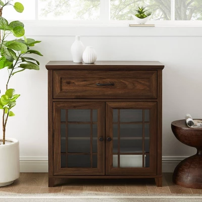 Transitional 2 Door Window Pane Accent Cabinet Dark Walnut - Saracina Home 2 Transitional 2 Door Window Pane Accent Cabinet Dark Walnut - Saracina Home - Image 2