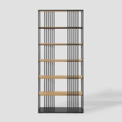 79" Modern 6 Shelf With Metal Bar Bookcase Coastal Oak/Black - Saracina Home -Living Room Furniture Store GUEST 10748008 39ee 4721 929f b7239ed78e10