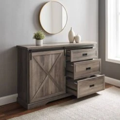 Orson Transitional Sliding X Barn Door Sideboard With 3 Drawers - Saracina Home -Living Room Furniture Store GUEST 107ecdb0 0244 4ca6 9c11 ab3f02058508