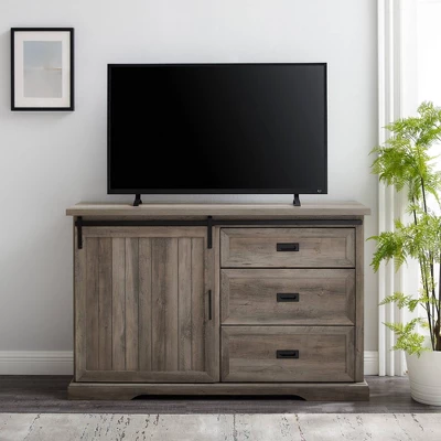Orson Farmhouse Sliding Grooved Door Sideboard With 3 Drawers Gray Wash - Saracina Home 3 Orson Farmhouse Sliding Grooved Door Sideboard With 3 Drawers Gray Wash - Saracina Home - Image 3