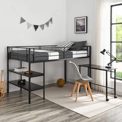 Twin Analise Metal Low Loft Bed With Desk And Storage Black - Saracina Home 6 Twin Analise Metal Low Loft Bed With Desk And Storage Black - Saracina Home - Image 6