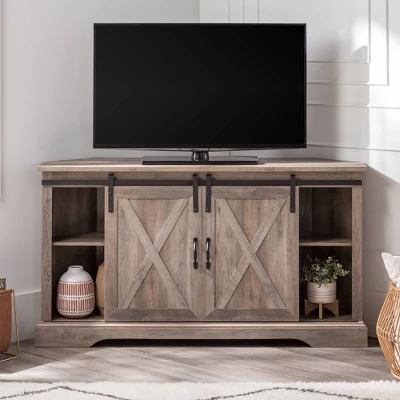 Robinson Rustic Transitional Sliding Barn Door Corner TV Stand For TVs Up To 58" - Saracina Home 3 Robinson Rustic Transitional Sliding Barn Door Corner TV Stand For TVs Up To 58" - Saracina Home - Image 3