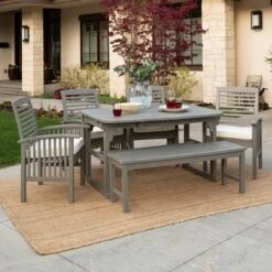 Ravenscroft 6pc Acacia Wood Patio Dining Set With Bench - Gray Wash - Saracina Home 5 Ravenscroft 6pc Acacia Wood Patio Dining Set With Bench - Gray Wash - Saracina Home -Living Room Furniture Store GUEST 2ada4af1 ac57 426c 9994 bf71f735d804