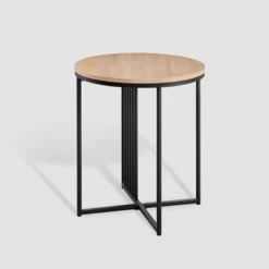 Modern Metal Bar Round Side Table Coastal Oak/Black ­ Saracina Home -Living Room Furniture Store GUEST 2b366258 6f55 410c 84dd eb9a11f4bf2e