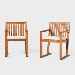 Saracina Home 2pk Acacia Modern Slat-Back Patio Dining Chairs With Cushions -Living Room Furniture Store GUEST 2d287509 527d 4208 9ea9 8534f82ec508