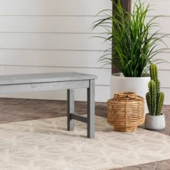 Ravenscroft Modern Boho Acacia Wood Slat Top Outdoor Dining Bench - Gray Wash - Saracina Home -Living Room Furniture Store GUEST 2dd133d4 c68e 4083 9552 2ac421e62e53