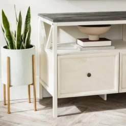 Farmhouse 3 Drawer Wood TV Stand For TVs Up To 65" - Saracina Home -Living Room Furniture Store GUEST 31eff10a 5528 4bba 98ac 4d2069368764