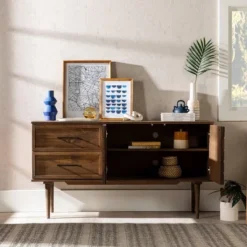 58" Modern Boho Solid Pine Wood Closed Storage Sideboard Brown - Saracina Home -Living Room Furniture Store GUEST 32c51967 13ed 41af 8c11 439b8c111d14