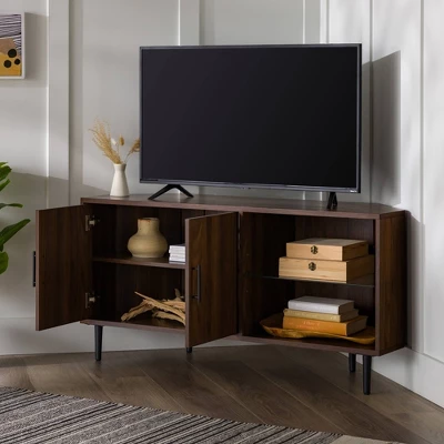 Contemporary Corner TV Stand For TVs Up To 55" Dark Walnut - Saracina Home 1 Contemporary Corner TV Stand For TVs Up To 55" Dark Walnut - Saracina Home