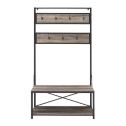 72" Industrial Farmhouse Metal And Wood Hall Tree Gray Wash - Saracina Home -Living Room Furniture Store GUEST 37ae72f6 b094 48eb af0a 0c71a753d1ce