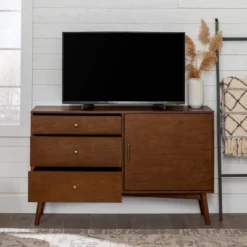 Mid-Century Modern With Closed Storage TV Stand For TVs Up To 58" Walnut - Saracina Home -Living Room Furniture Store GUEST 3ae8f806 6b03 47b3 bca8 7ce73d560a21