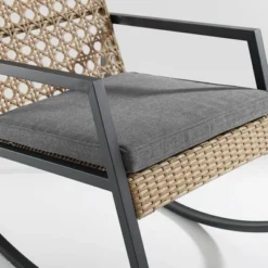 Komodo Modern Boho Faux Rattan & Metal Outdoor Rocking Chair With Cushion - Brown/Gray - Saracina Home -Living Room Furniture Store GUEST 4268a33a 53bd 49e0 b7a4 c9883457bf9f