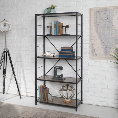63" 4 Shelf Industrial Transitional Tall Bookshelf - Saracina Home 1 63" 4 Shelf Industrial Transitional Tall Bookshelf - Saracina Home