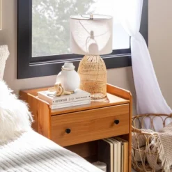 Katie Transitional Tray Top 1 Drawer Solid Wood Nightstand Caramel - Saracina Home -Living Room Furniture Store GUEST 473a0beb 225b 424c b132 05231b18184c