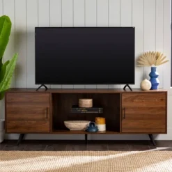 2 Door Mid-Century Modern Wood Storage TV Stand For TVs Up To 80" - Saracina Home -Living Room Furniture Store GUEST 474e4bb8 d0cb 4809 ba15 d0ecb3aa5ec4