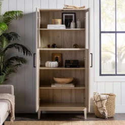 68" Boho Modern Tall Storage Wood Cabinet - Saracina Home -Living Room Furniture Store GUEST 49c7bfc0 edc5 436a b23c b117a55b1f55