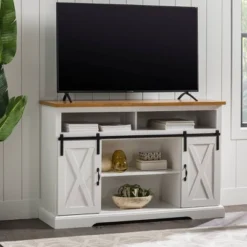 Transitional Sliding Barndoor Highboy TV Stand For TVs Up To 58" - Saracina Home -Living Room Furniture Store GUEST 4c19d460 b0f1 4bd4 adae 7d662cd1c88d