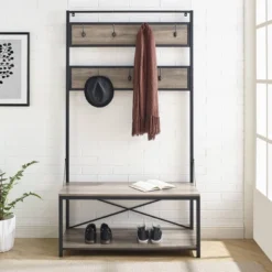 72" Industrial Farmhouse Metal And Wood Hall Tree Gray Wash - Saracina Home -Living Room Furniture Store GUEST 4d472d80 59c1 42fa 9d8e 29156a81b82d