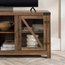 Clarabelle Transitional Glass Barn Door TV Stand For TVs Up To 65" - Saracina Home -Living Room Furniture Store GUEST 4fbc4549 f993 4f5d 8eae 30310081382f