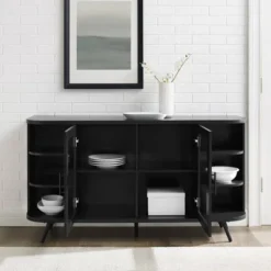 Mid-Century Modern Glass Double Door Curved Sideboard - Saracina Home -Living Room Furniture Store GUEST 4fda4073 3ab4 4dc1 9d2b 29da563a6ed9