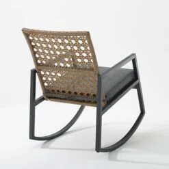 Komodo Modern Boho Faux Rattan & Metal Outdoor Rocking Chair With Cushion - Brown/Gray - Saracina Home -Living Room Furniture Store GUEST 520cdeec 4f51 489c aadc c2148f573b0c