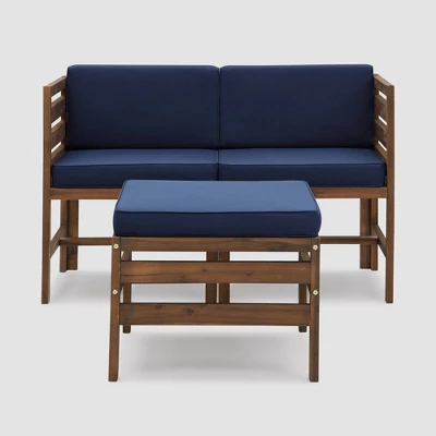 3pc Modular Acacia Wood Patio Chat Set With Cushions - Saracina Home 4 3pc Modular Acacia Wood Patio Chat Set With Cushions - Saracina Home - Image 4