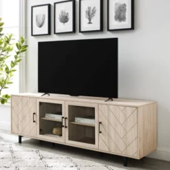 Vik Modern Boho 4 Door Herringbone TV Stand For TVs Up To 80" - Saracina Home -Living Room Furniture Store GUEST 530194cb a341 4baf 923d 18f7438961b6