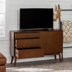 Mid-Century Modern With Closed Storage TV Stand For TVs Up To 58" Walnut - Saracina Home -Living Room Furniture Store GUEST 54c83906 77ba 4118 b803 113db40fdb4a