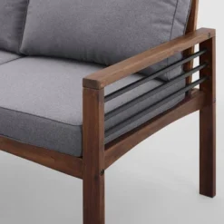 Saybrook Modern Metal And Wood Patio Loveseat - Gray/Dark Brown - Saracina Home -Living Room Furniture Store GUEST 552352ef 3e24 41f9 9609 1cdc37ebecff