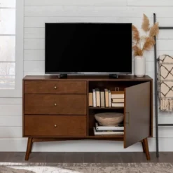 Mid-Century Modern With Closed Storage TV Stand For TVs Up To 58" Walnut - Saracina Home -Living Room Furniture Store GUEST 559b40fb 3110 44b0 a6be ec4b539a5d7f