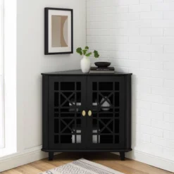 2 Door Corner Accent Cabinet With Fretwork Doors - Saracina Home -Living Room Furniture Store GUEST 56432bd0 d98d 41c7 8ca0 8e740f3e8fc7