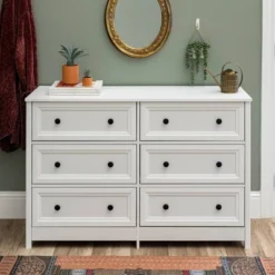 Classic 6 Drawer Groove Dresser White - Saracina Home -Living Room Furniture Store GUEST 5691fed4 cd54 4392 b454 4199622939a7