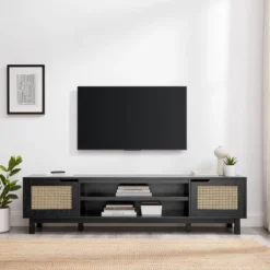 Modern Boho Storage TV Stand For TVs Up To 80" With Rattan Doors - Saracina Home -Living Room Furniture Store GUEST 5c1b310a 0bb4 44fe 84a8 c9e420b2a9df