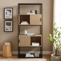 75" Modern Reeded Door Storage Bookshelf Coastal Oak/Black - Saracina Home 13 75" Modern Reeded Door Storage Bookshelf Coastal Oak/Black - Saracina Home -Living Room Furniture Store GUEST 5ca6ae9b f1ce 40c2 b0c7 96e39e5250ee