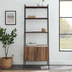 72" Open Shelf And Closed Storage Cabinet Ladder Bookcase - Saracina Home -Living Room Furniture Store GUEST 63ba128c 347b 49bc b7d3 5a205f7232df