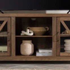 Clarabelle Transitional Glass Barn Door TV Stand For TVs Up To 65" - Saracina Home -Living Room Furniture Store GUEST 6628f029 4b8f 424d 8cff 4b7e2252ac0b