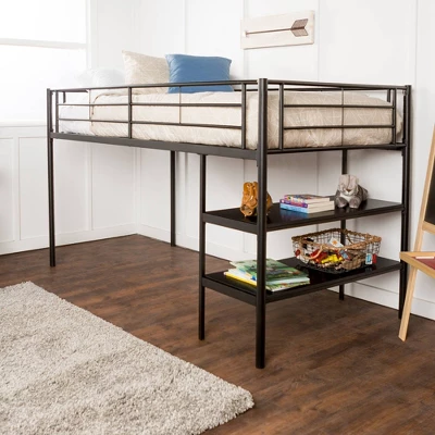 Twin Analise Metal Low Loft Bed With Desk And Storage Black - Saracina Home 1 Twin Analise Metal Low Loft Bed With Desk And Storage Black - Saracina Home