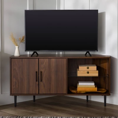 Contemporary Corner TV Stand For TVs Up To 55" Dark Walnut - Saracina Home 11 Contemporary Corner TV Stand For TVs Up To 55" Dark Walnut - Saracina Home - Image 11