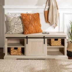 48" Transitional Sliding Door Wood And Metal Bench - Saracina Home -Living Room Furniture Store GUEST 6b3eeb54 73f2 4ea2 a4a5 f12f3d44198f