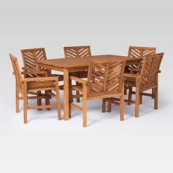 7pc Slatted Chevron Acacia Patio Dining Set - Saracina Home -Living Room Furniture Store GUEST 6c5a38cb 01f2 4a50 903c b27f64f7a8ce