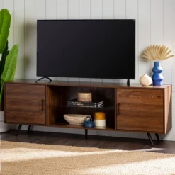 2 Door Mid-Century Modern Wood Storage TV Stand For TVs Up To 80" - Saracina Home -Living Room Furniture Store GUEST 731fc50a 2639 4fe3 90be a972112a62a2